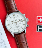 Tissot 1853 Chronograph Watch for Men | White Dial | Brown Leather Strap | 43mm