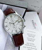 Tissot 1853 Chronograph Watch for Men | White Dial | Brown Leather Strap | 43mm