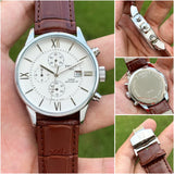 Tissot 1853 Chronograph Watch for Men | White Dial | Brown Leather Strap | 43mm