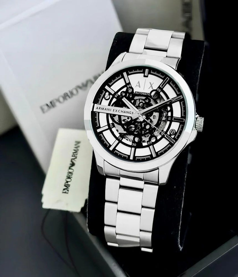 Armani Exchange Dress Automatic Watch for Men | Skeleton Dial | 43mm